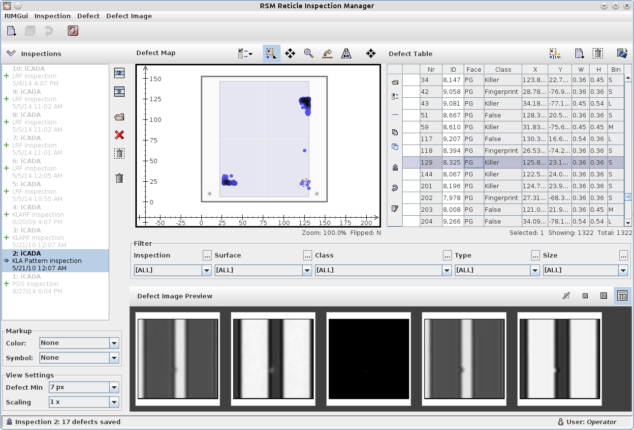 Screenshot of RIM GUI - Reticle Inspection Management